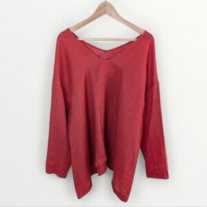 CP Shades Long Sleeve V-neck Top Red Large